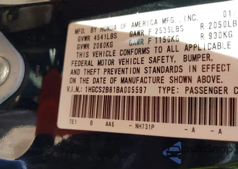 2011 Honda Accord 3.5 Ex-L from USA, damaged, VIN 1HGCS2B81BA005597